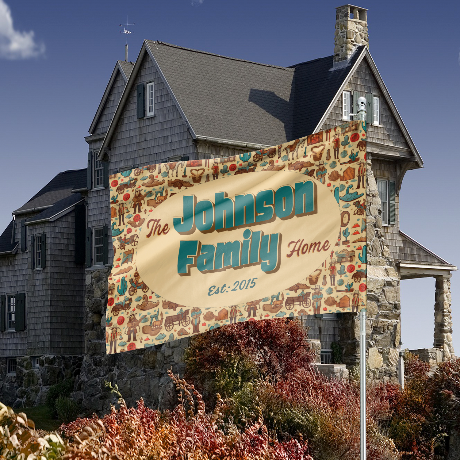 Custom GARDEN FLAGS | Welcome House Flag | Personalized Name | Double-Sided, UV Resistant Polyester | Wild West Village