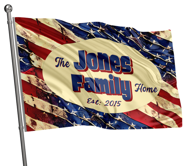 Custom Patriotic House Flag: Personalized Family Last Name Est. Year Garden Sign - Double Sided, UV Resistant Polyester - Various Sizes - Outdoor Decoration
