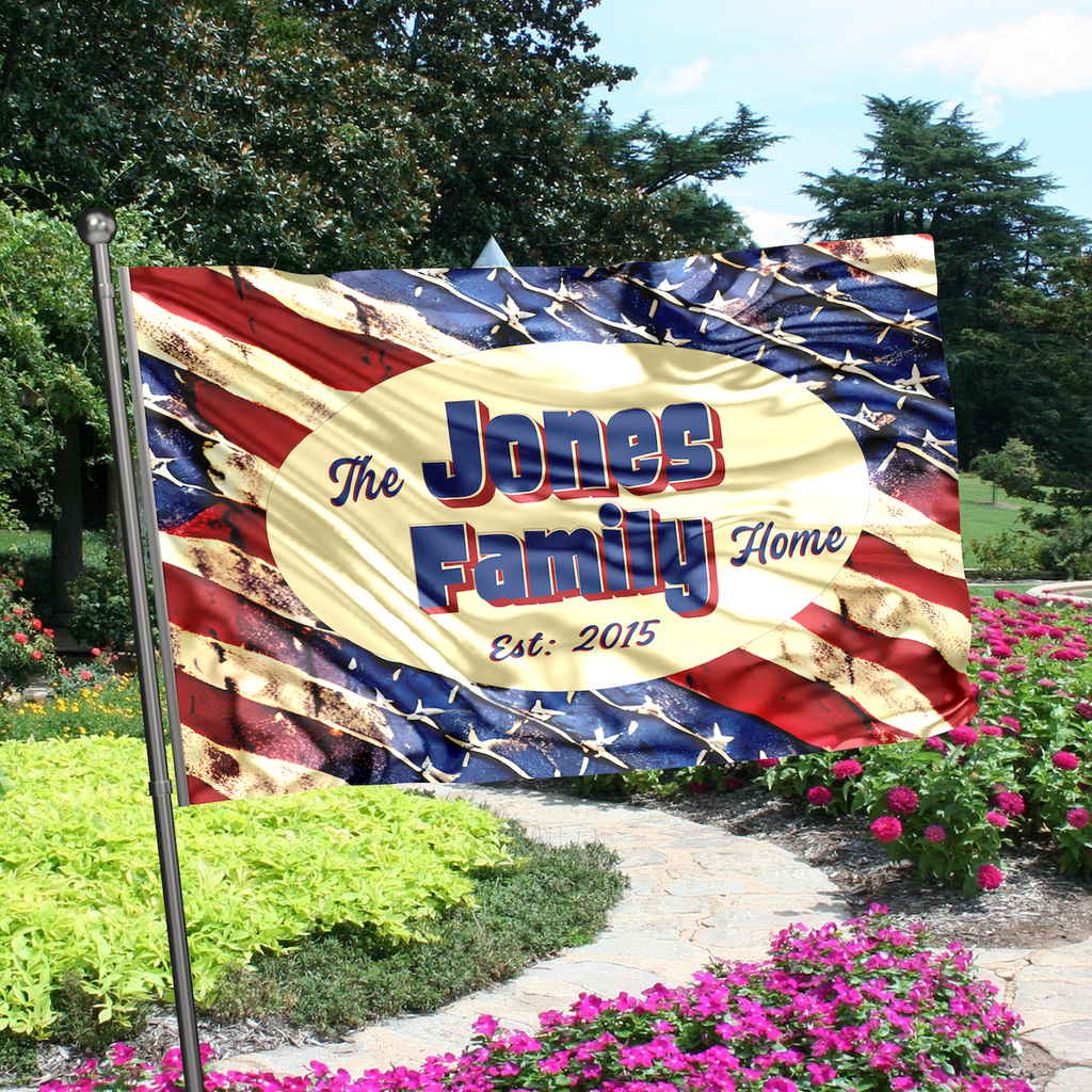 Custom HOUSE FLAGS | Welcome Garden Flag | Personalized Name | Double-Sided, UV Resistant Polyester | Stars and Stripes