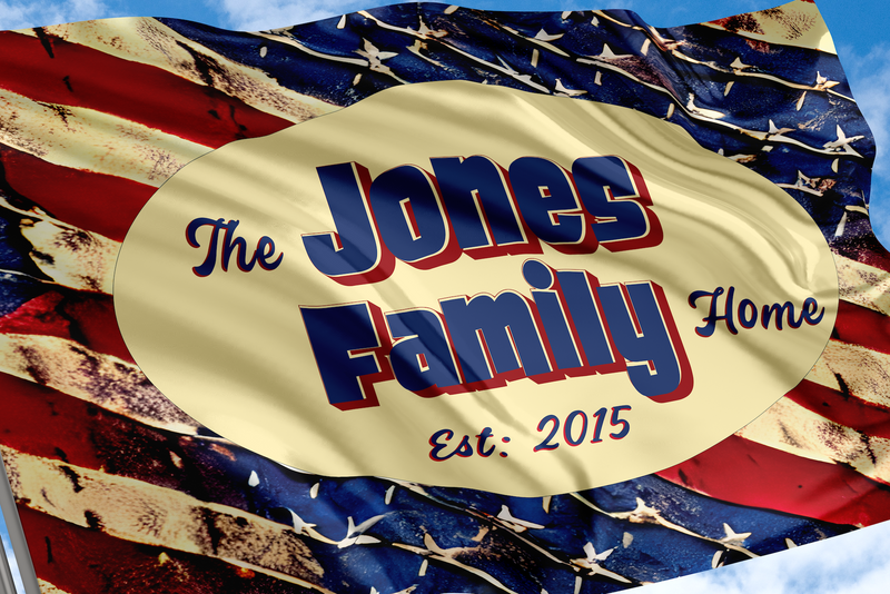 Custom Patriotic House Flag: Personalized Family Last Name Est. Year Garden Sign - Double Sided, UV Resistant Polyester - Various Sizes - Outdoor Decoration