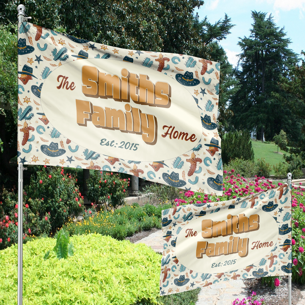 Custom GARDEN FLAGS | Welcome House Flag | Personalized Name | Double-Sided, UV Resistant Polyester | Cowboy Rodeo