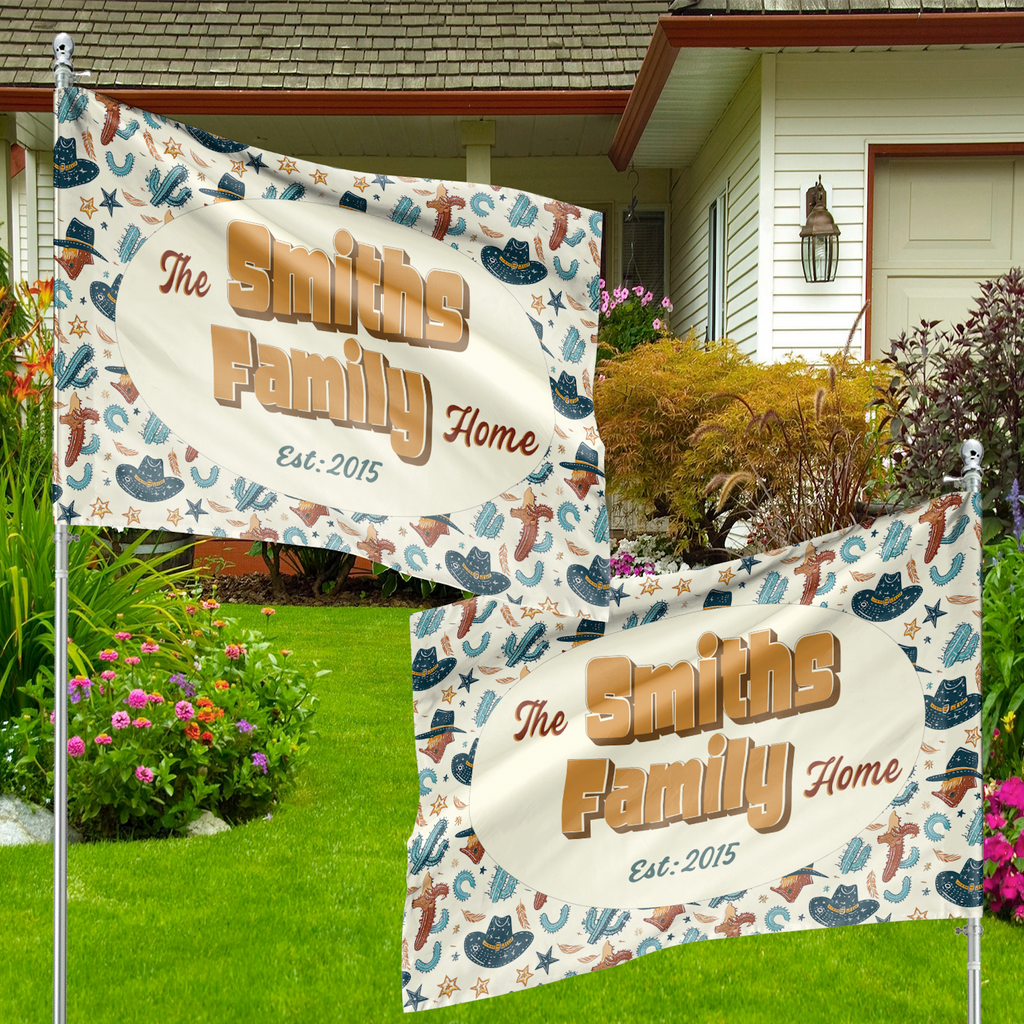 Custom GARDEN FLAGS | Welcome House Flag | Personalized Name | Double-Sided, UV Resistant Polyester | Cowboy Rodeo