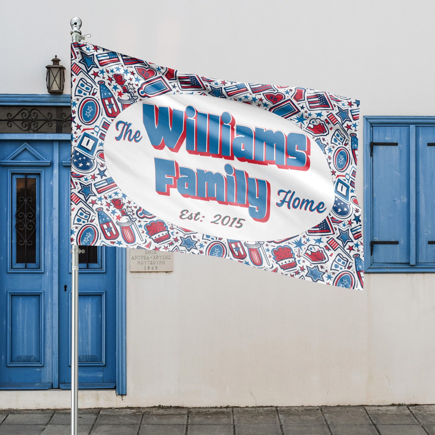Custom GARDEN FLAGS | Welcome House Flag | Personalized Name | Double-Sided, UV Resistant Polyester | Patriotic Red and Blue