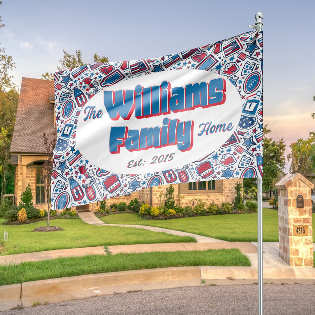 Custom GARDEN FLAGS | Welcome House Flag | Personalized Name | Double-Sided, UV Resistant Polyester | Patriotic Red and Blue