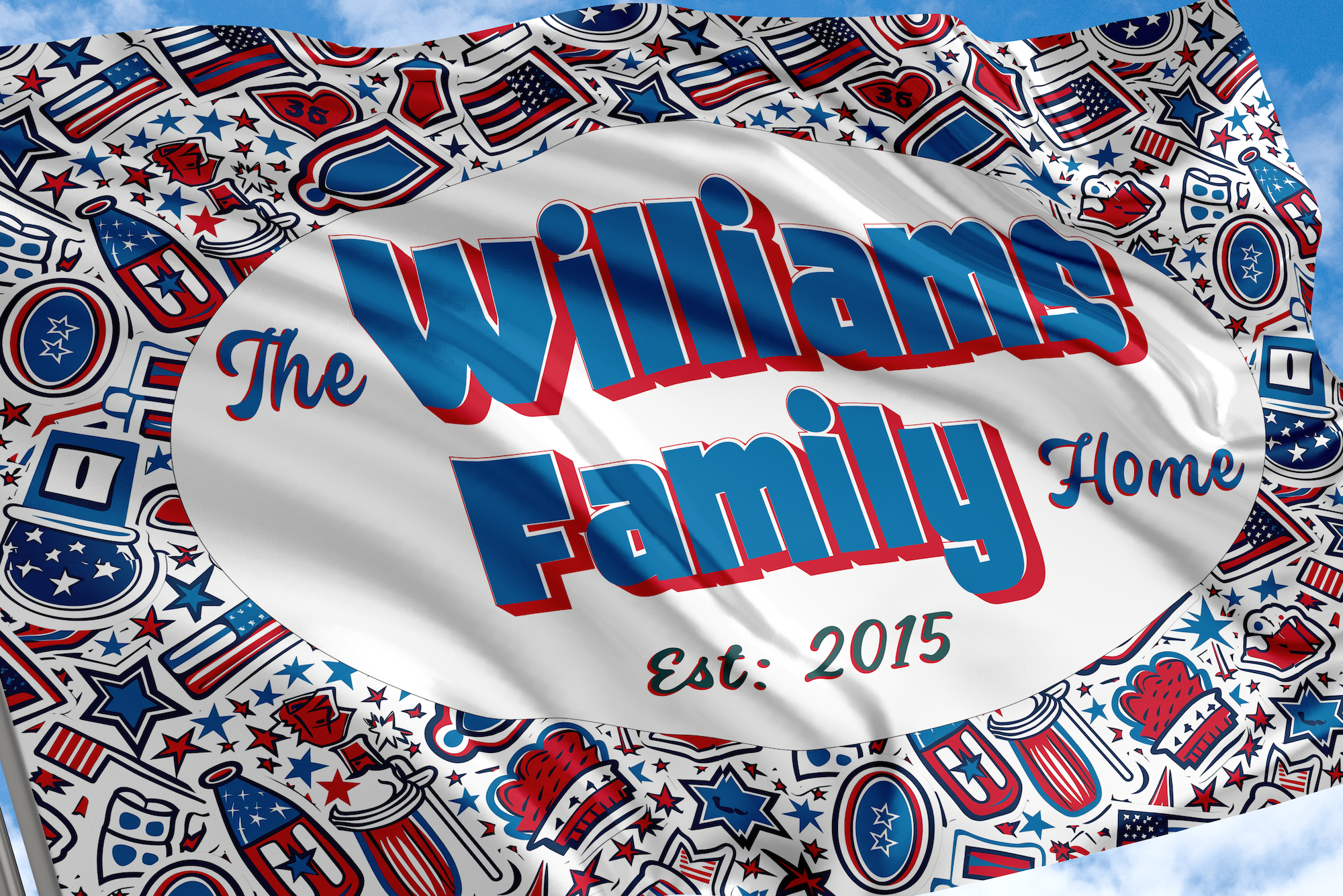 Custom GARDEN FLAGS | Welcome House Flag | Personalized Name | Double-Sided, UV Resistant Polyester | Patriotic Red and Blue