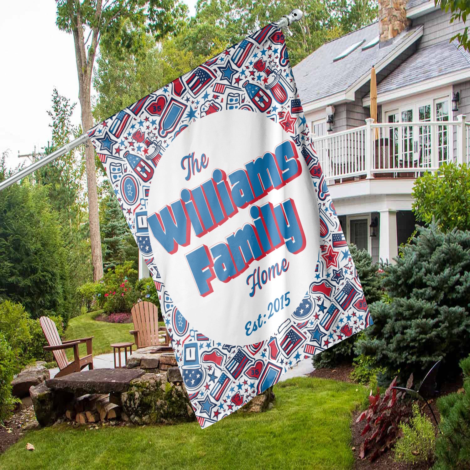Custom GARDEN FLAGS | Welcome House Flag | Personalized Name | Double-Sided, UV Resistant Polyester | Patriotic Red and Blue