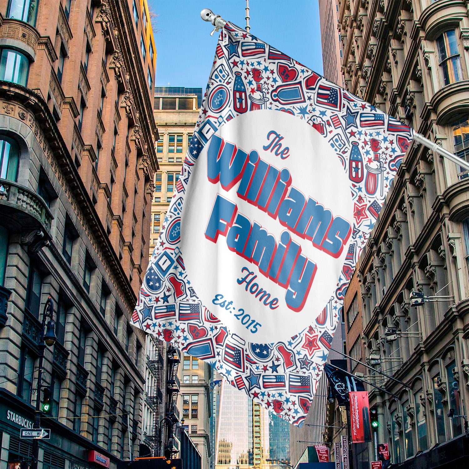 Custom HOUSE FLAGS | Welcome Garden Flag | Personalized Name | Double-Sided, UV Resistant Polyester | Patriotic Red and Blue