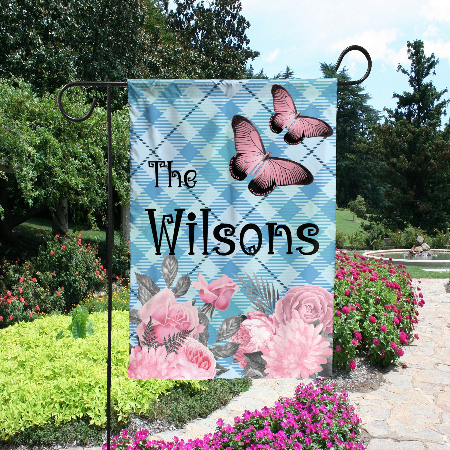 Custom GARDEN FLAGS | Welcome House Flag | Personalized Name | Double-Sided, UV Resistant Polyester | Pastel Pink Halloween