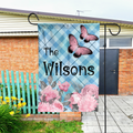 Custom GARDEN FLAGS | Welcome House Flag | Personalized Name | Double-Sided, UV Resistant Polyester | Pastel Pink Halloween