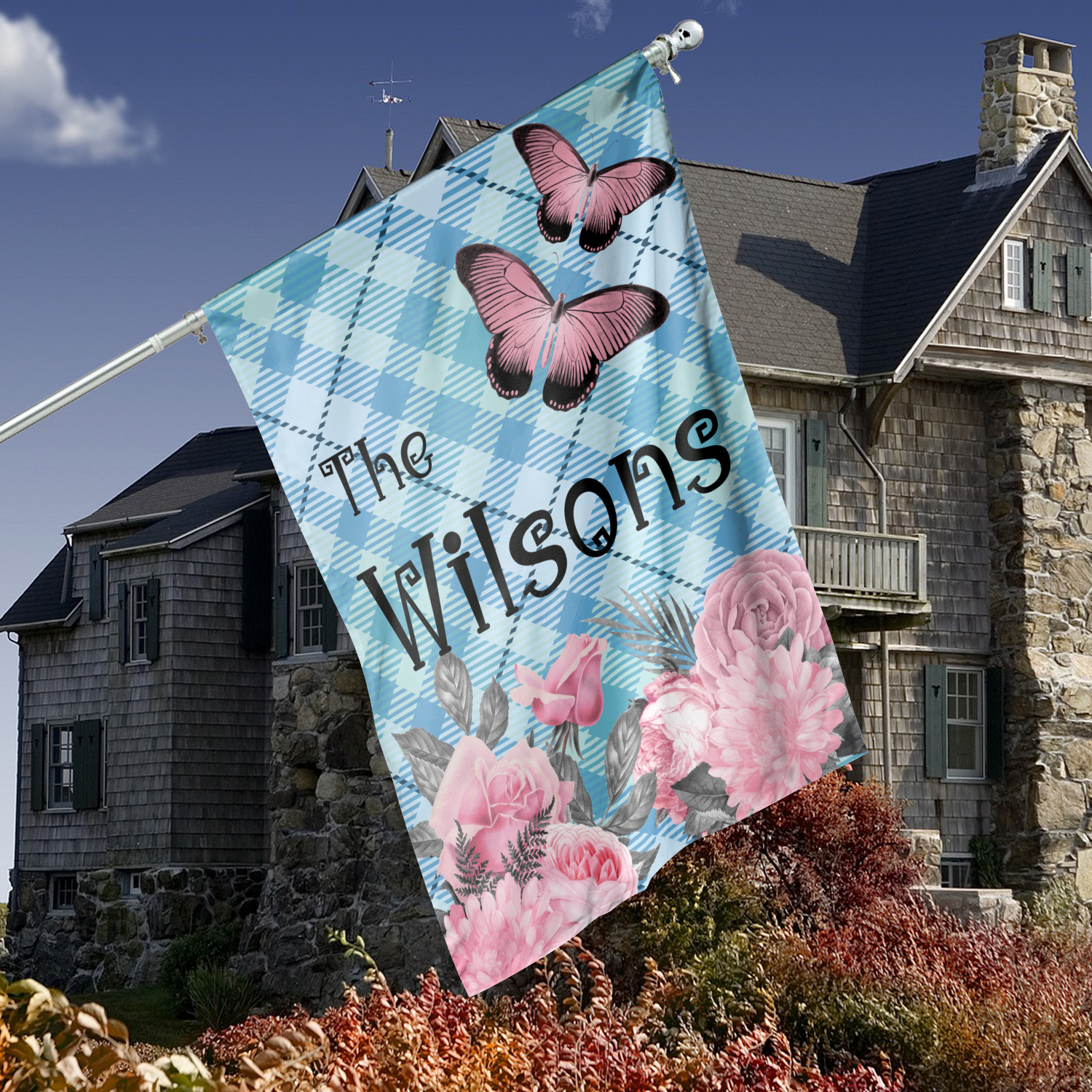 Custom GARDEN FLAGS | Welcome House Flag | Personalized Name | Double-Sided, UV Resistant Polyester | Pastel Pink Halloween