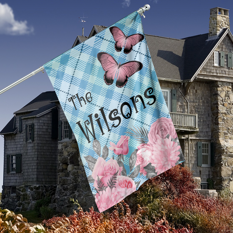 Personalized house flag, double-sided, UV-resistant, custom family name or message, outdoor decor