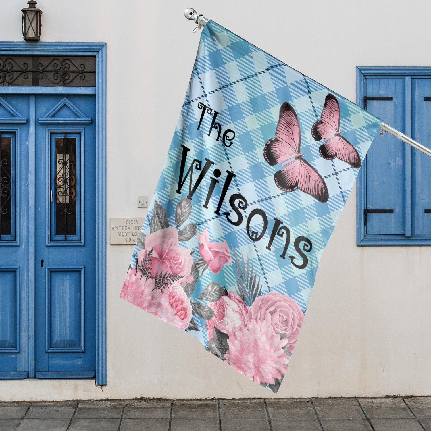 Custom GARDEN FLAGS | Welcome House Flag | Personalized Name | Double-Sided, UV Resistant Polyester | Pastel Pink Halloween