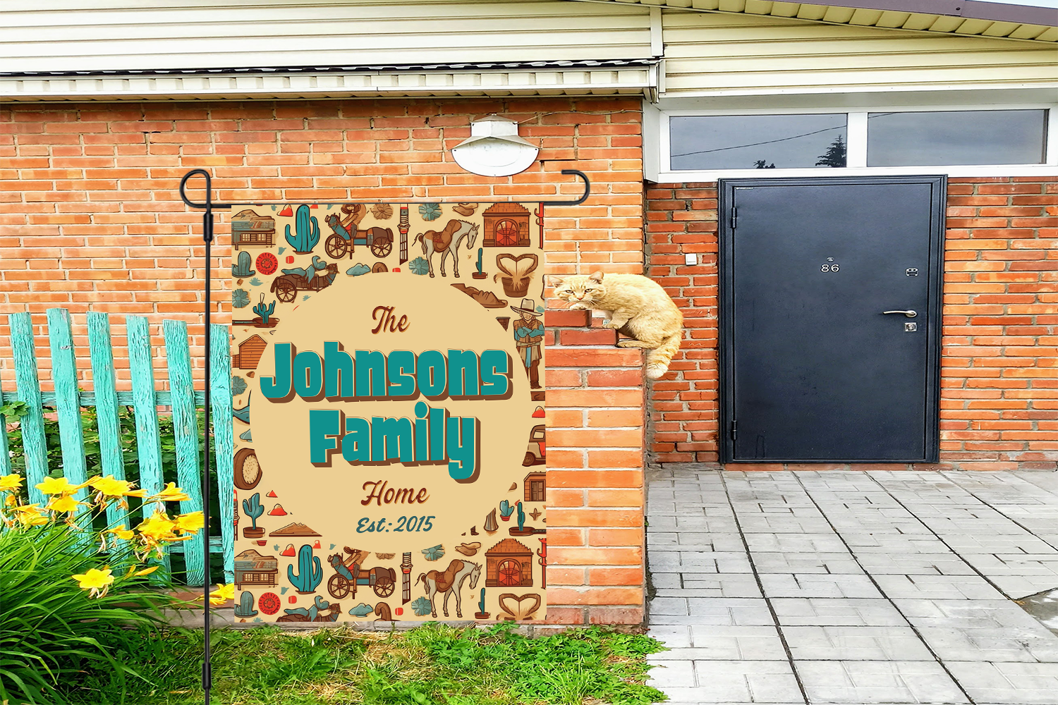 Custom GARDEN FLAGS | Welcome House Flag | Personalized Name | Double-Sided, UV Resistant Polyester | Wild West Village