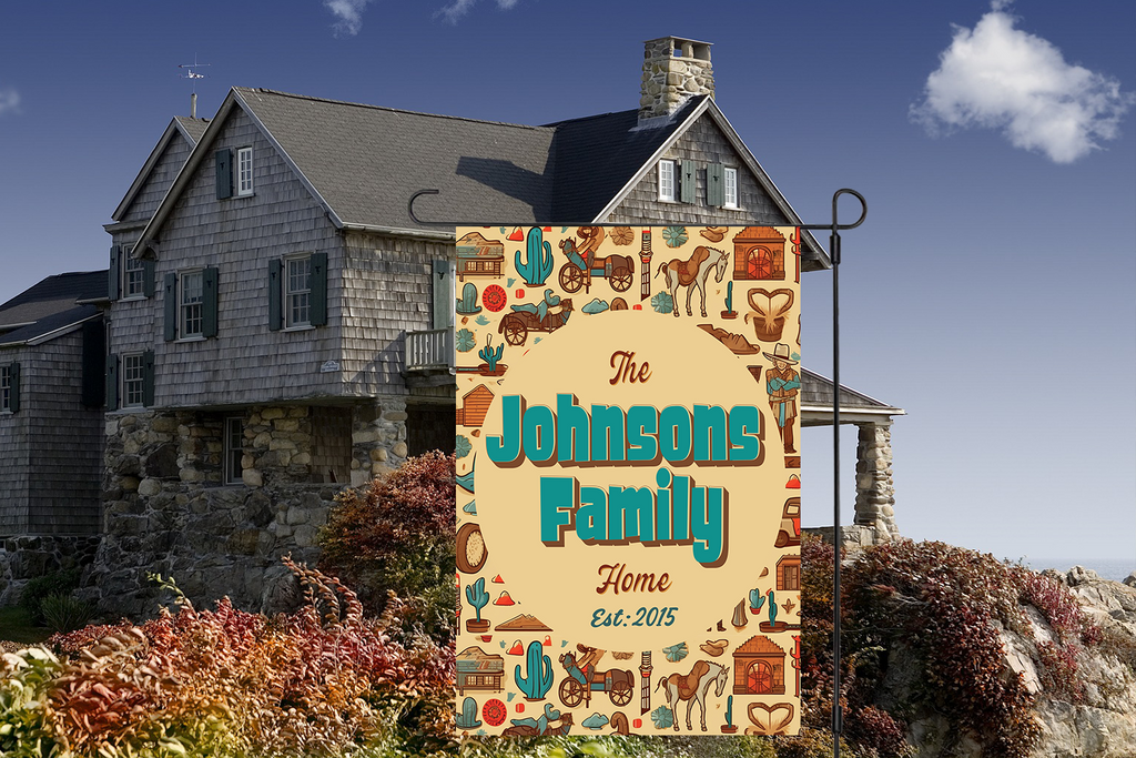 Custom HOUSE FLAGS | Welcome Garden Flag | Personalized Name | Double-Sided, UV Resistant Polyester | Wild West Village