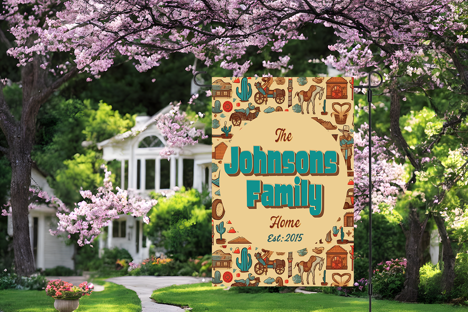 Custom HOUSE FLAGS | Welcome Garden Flag | Personalized Name | Double-Sided, UV Resistant Polyester | Wild West Village