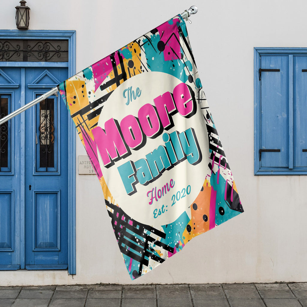 Custom HOUSE FLAGS | Welcome Garden Flag | Personalized Name | Double-Sided, UV Resistant Polyester | Abstract Splatter