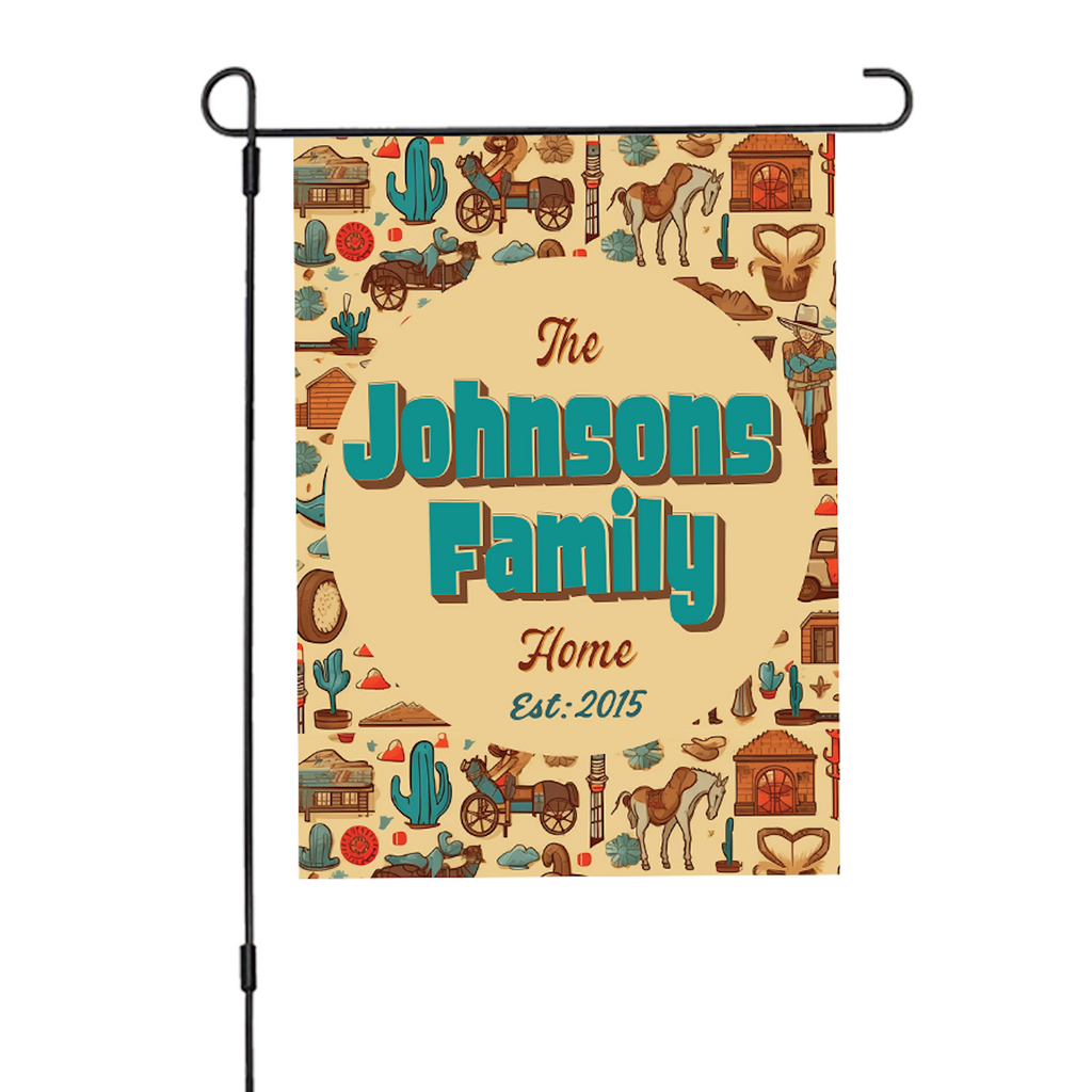 Custom HOUSE FLAGS | Welcome Garden Flag | Personalized Name | Double-Sided, UV Resistant Polyester | Wild West Village