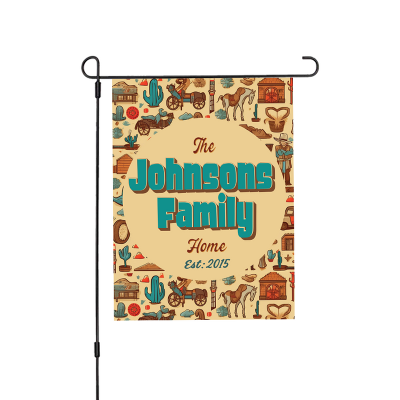 Custom Cowboy House Flag: Personalized Family Last Name Est. Year Garden Sign - Double Sided, UV Resistant Polyester - Various Sizes - Outdoor Decoration