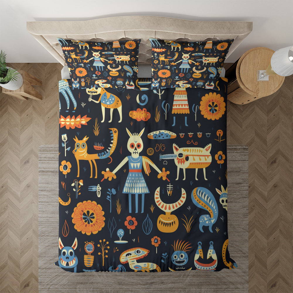 Day of the Dead Folk Animal Baby Twin duvet cover with matching pillowcase