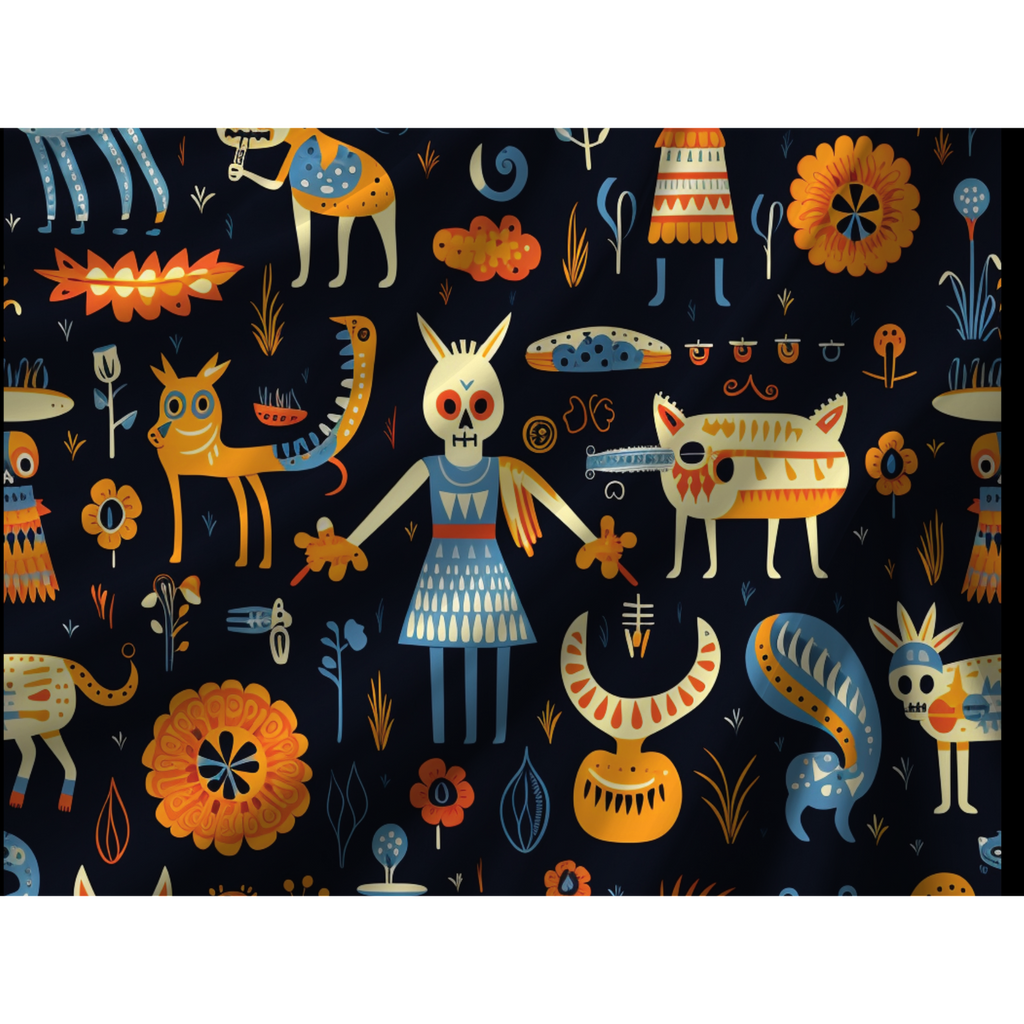 Close-up of day of the dead folk animal duvet cover pattern
