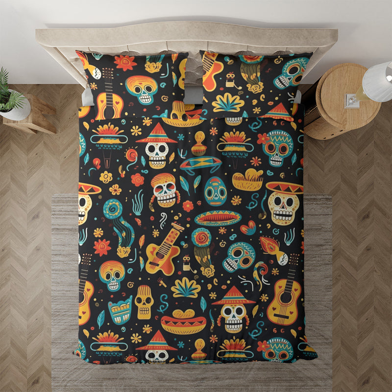 Duvet cover with matching Pillow cases | Luxury Bedding set | Twin, Queen, King Sizes | Day of the Dead Sugar Skulls