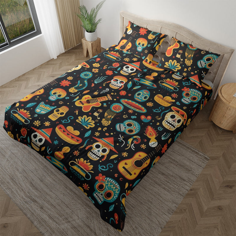 Duvet cover with matching Pillow cases | Luxury Bedding set | Twin, Queen, King Sizes | Day of the Dead Sugar Skulls