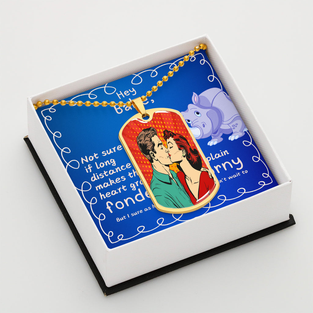 LDR Gift | Long Distance Relationship Gift for Him | Long Distance Love | Cute Funny Gift for Husband or Boyfriend - Fonder or Horny |  Personalized Dog Tag Necklace