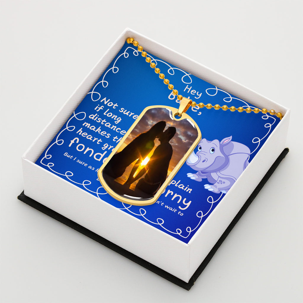 LDR Gift | Long Distance Relationship Gift for Him | Long Distance Love | Cute Funny Gift for Husband or Boyfriend - Fonder or Horny |  Personalized Dog Tag Necklace