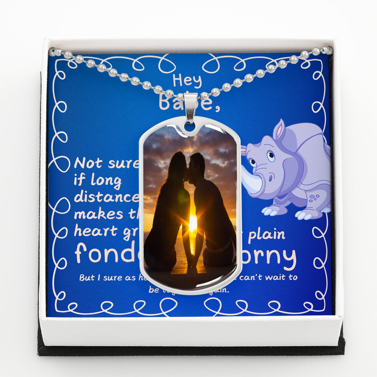 LDR Gift | Long Distance Relationship Gift for Him | Long Distance Love | Cute Funny Gift for Husband or Boyfriend - Fonder or Horny |  Personalized Dog Tag Necklace