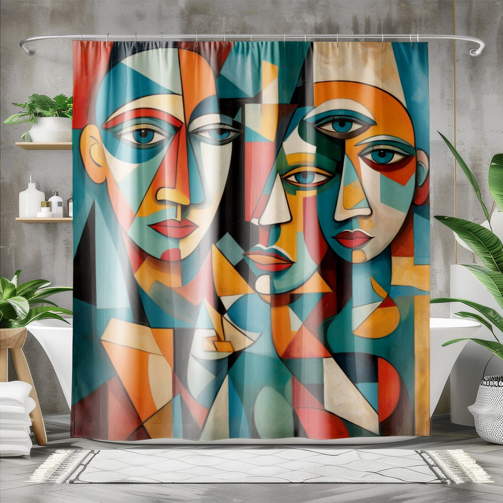 abstract Cubist faces colorful modern art shower curtain – pattern view