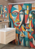 Abstract Cubism Faces Shower Curtain | Lightweight 100% Polyester, Water and Mildew Resistant, Multiple sizes with Hooks