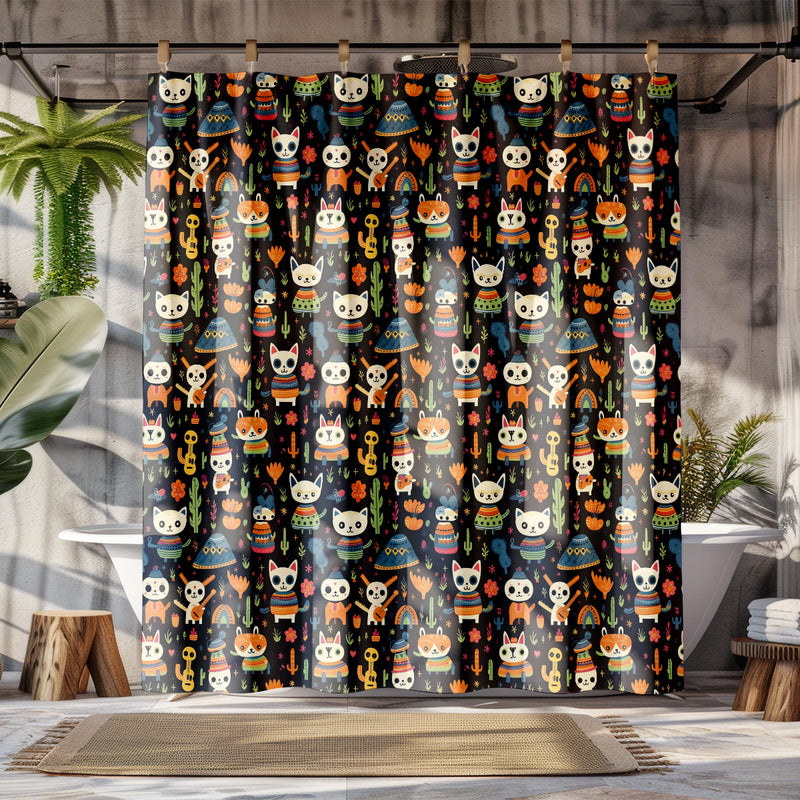 Mexican Day of the Dead Animals Shower Curtain |Lightweight 100% Polyester, Water and Mildew Resistant, Multiple sizes with Hooks