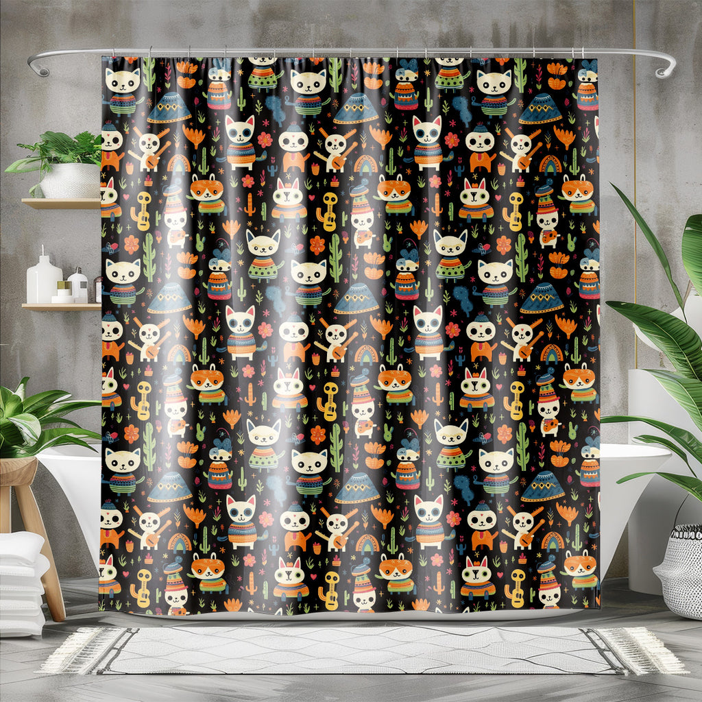 day of the dead animal shower curtain product mockup