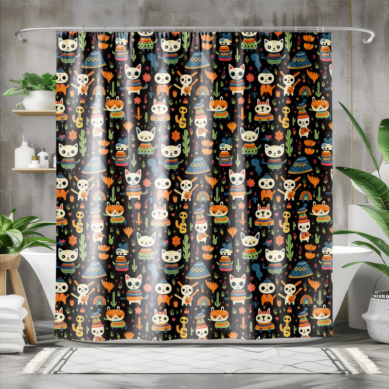 Mexican Day of the Dead Animals Shower Curtain |Lightweight 100% Polyester, Water and Mildew Resistant, Multiple sizes with Hooks