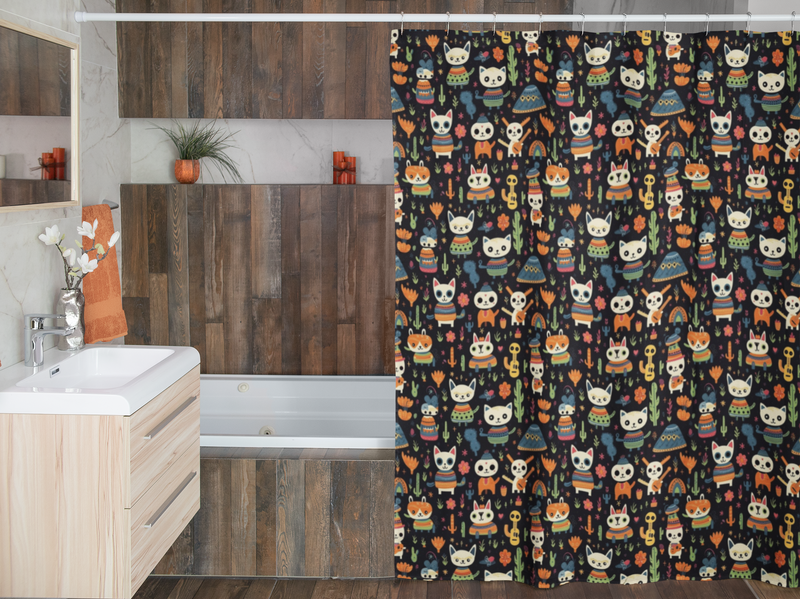 Mexican Day of the Dead Animals Shower Curtain |Lightweight 100% Polyester, Water and Mildew Resistant, Multiple sizes with Hooks