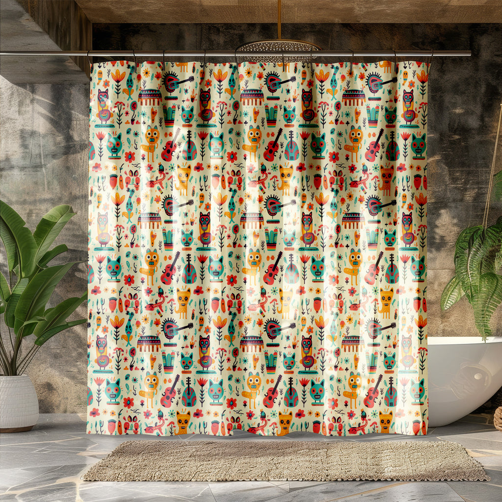 mexican animal shower curtain styled bathroom display