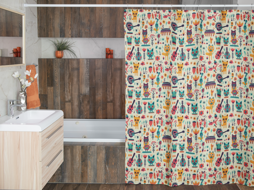 mexican animal shower curtain close-up pattern