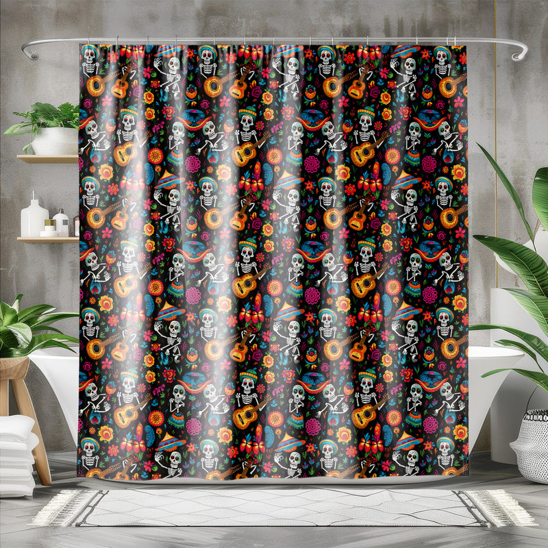 Vibrant Mexican Day of the Dead Shower Curtain |Lightweight 100% Polyester, Water and Mildew Resistant, Multiple sizes with Hooks