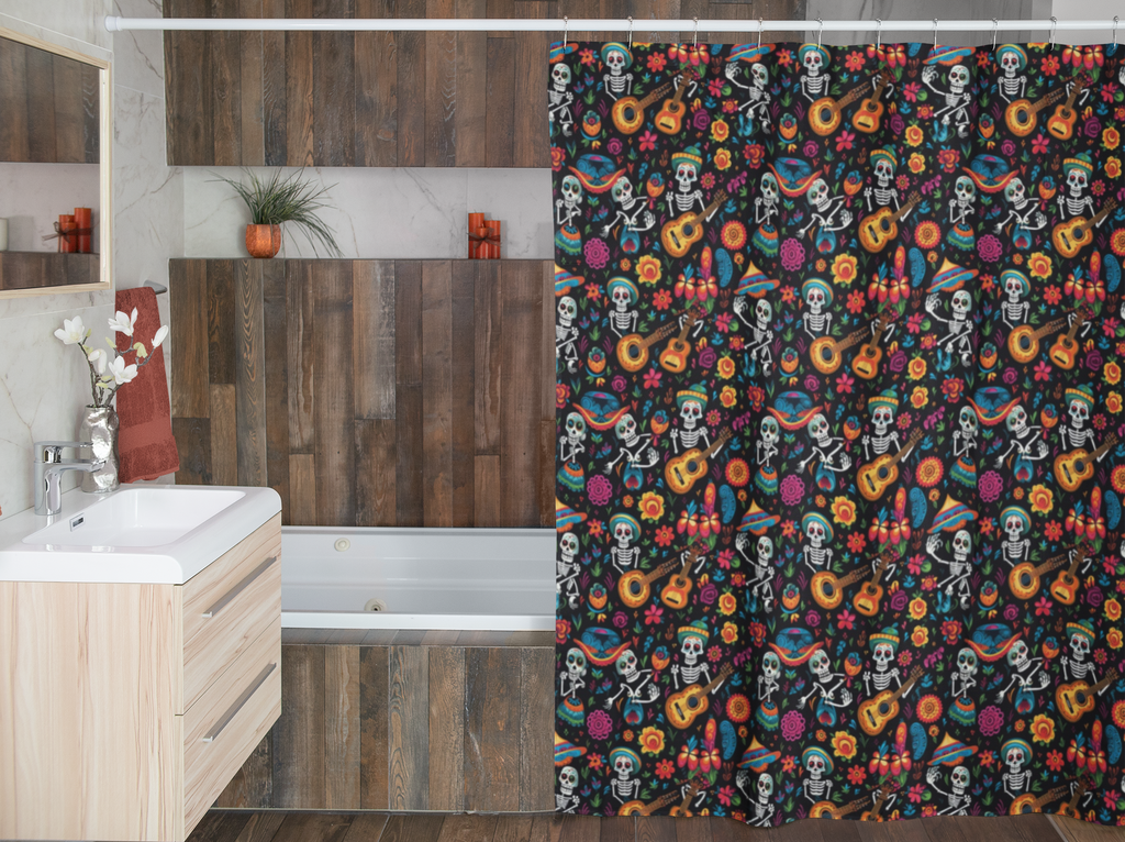 vibrant day of the dead shower curtain close-up pattern