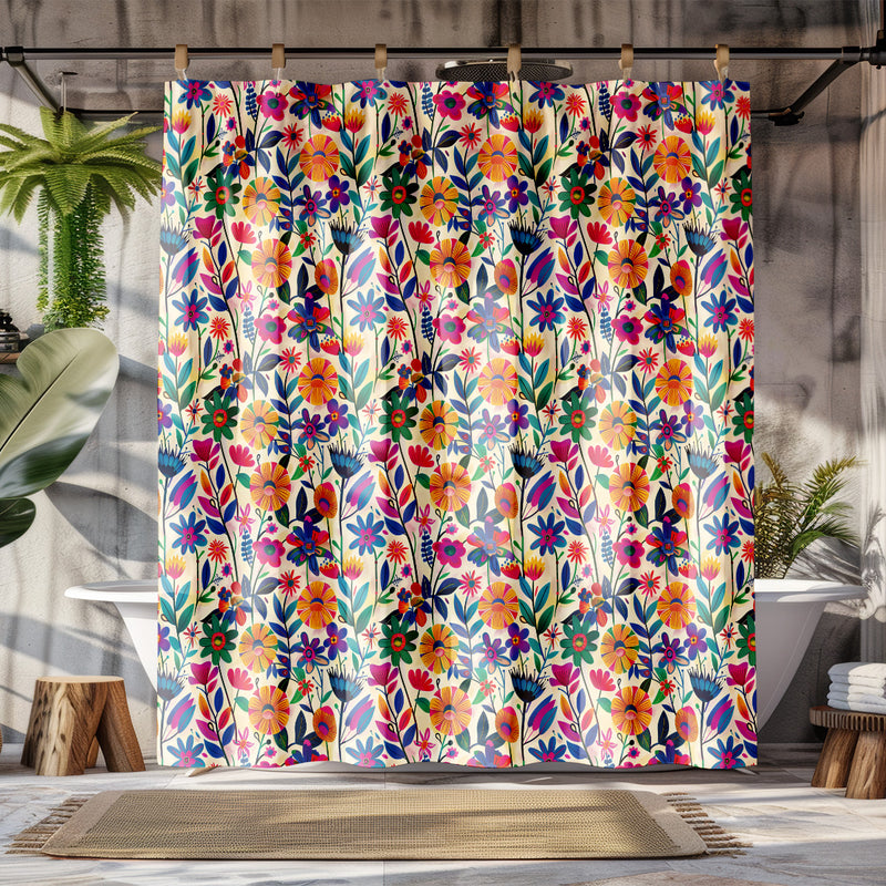 Frida Kahlo’s Pretty Flowers Shower Curtain | Lightweight 100% Polyester, Water and Mildew Resistant, Multiple sizes with Hooks