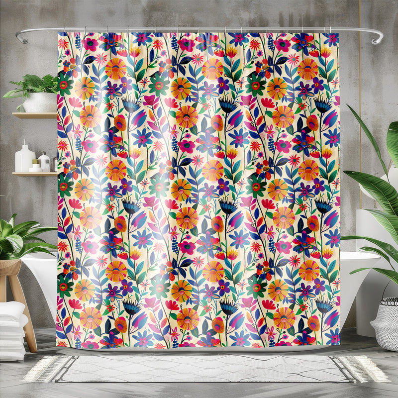 Frida Kahlo’s Pretty Flowers Shower Curtain | Lightweight 100% Polyester, Water and Mildew Resistant, Multiple sizes with Hooks