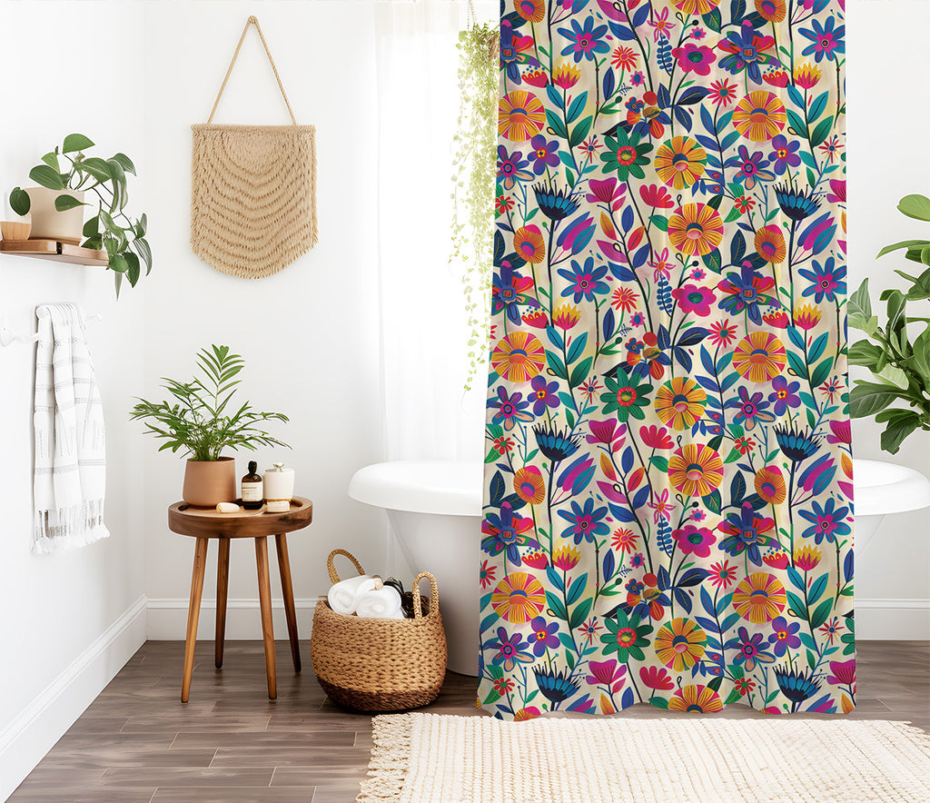 Frida Kahlo’s Pretty Flowers Shower Curtain | Lightweight 100% Polyester, Water and Mildew Resistant, Multiple sizes with Hooks