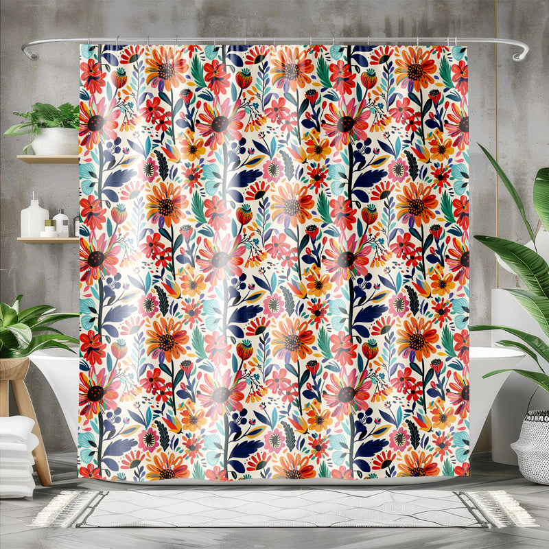 Frida Kahlo’s Vibrant Flowers Shower Curtain | Lightweight 100% Polyester, Water and Mildew Resistant, Multiple sizes with Hooks