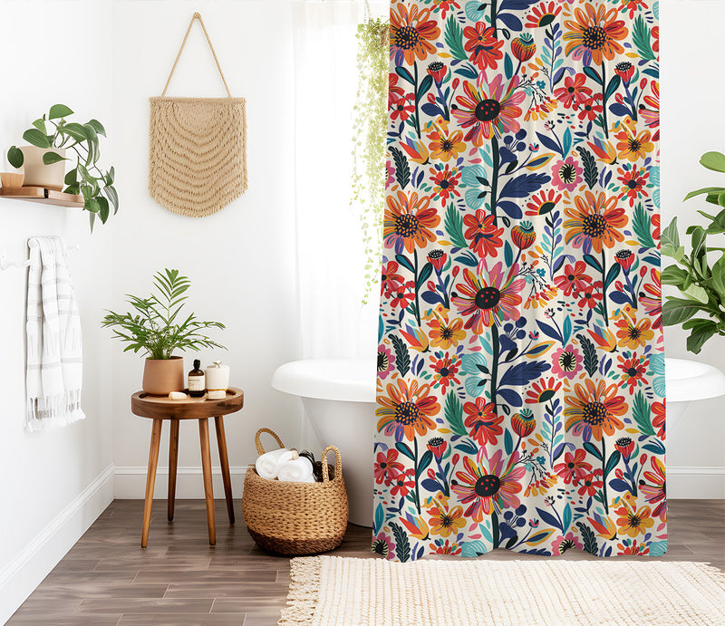 Frida Kahlo’s Vibrant Flowers Shower Curtain | Lightweight 100% Polyester, Water and Mildew Resistant, Multiple sizes with Hooks