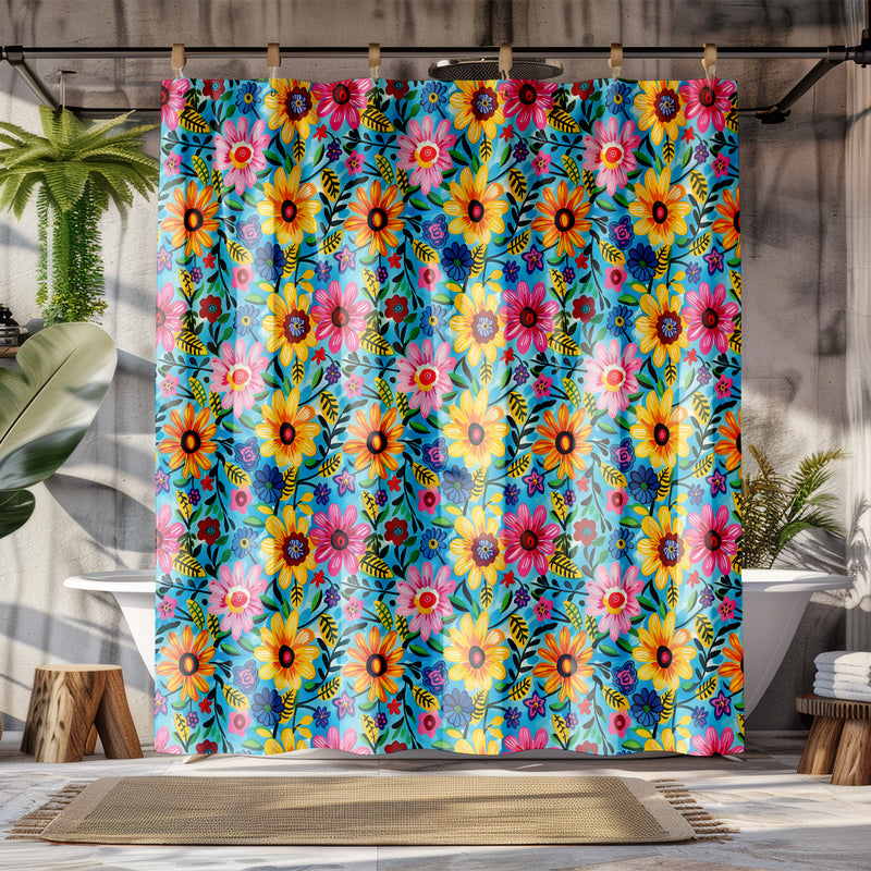 Frida Kahlo’s Flowers Shower Curtain | Lightweight 100% Polyester, Water and Mildew Resistant, Multiple sizes with Hooks