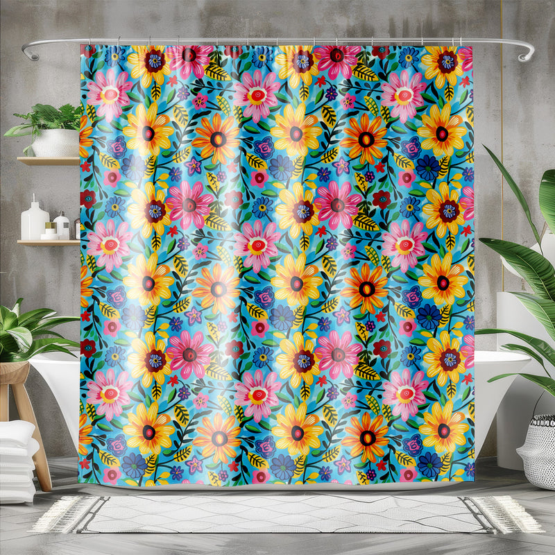 Frida Kahlo’s Flowers Shower Curtain | Lightweight 100% Polyester, Water and Mildew Resistant, Multiple sizes with Hooks