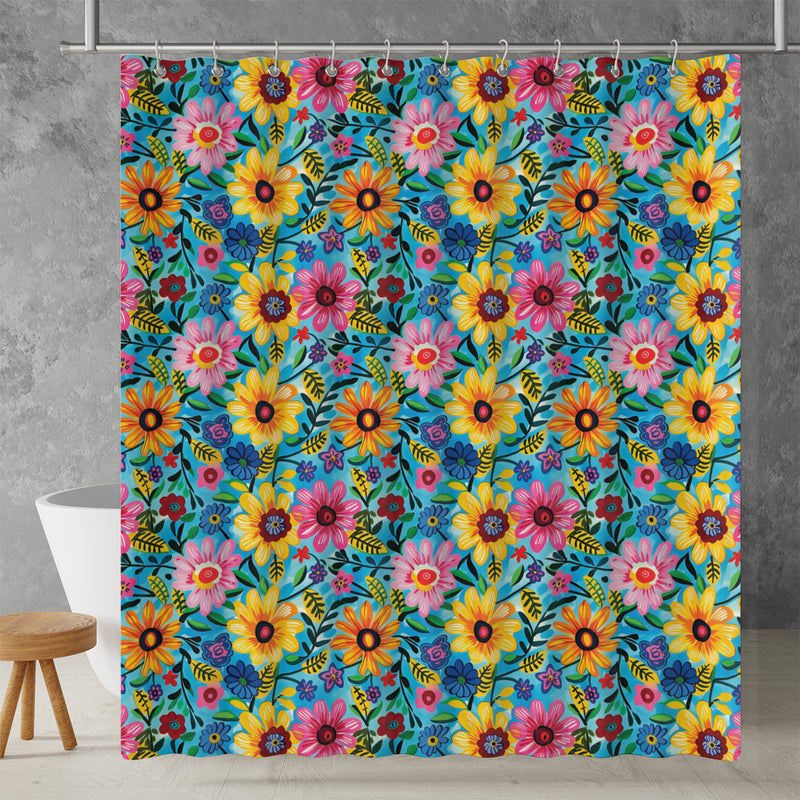 Frida Kahlo’s Flowers Shower Curtain | Lightweight 100% Polyester, Water and Mildew Resistant, Multiple sizes with Hooks