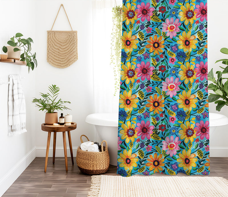 Frida Kahlo’s Flowers Shower Curtain | Lightweight 100% Polyester, Water and Mildew Resistant, Multiple sizes with Hooks