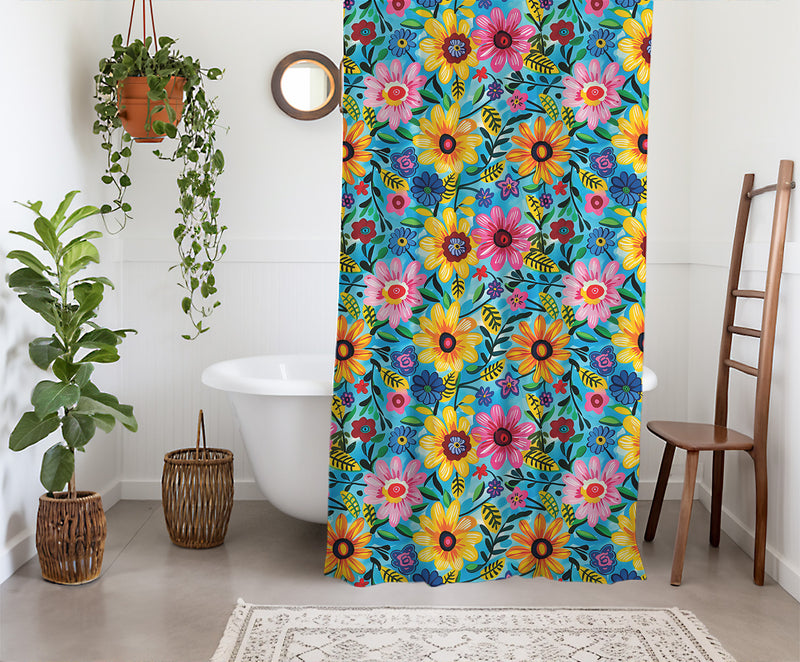 Frida Kahlo’s Flowers Shower Curtain | Lightweight 100% Polyester, Water and Mildew Resistant, Multiple sizes with Hooks