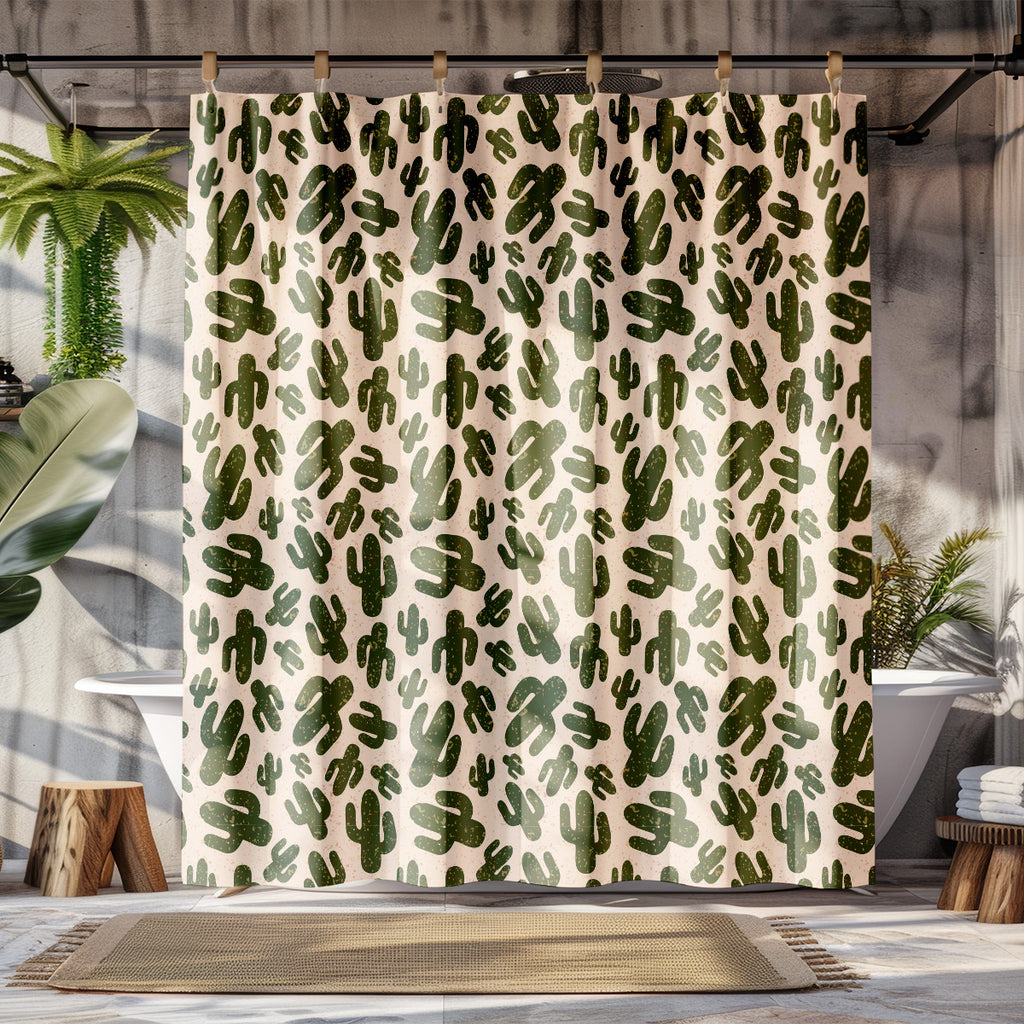 rustic green cactus Southwestern shower curtain – bathroom mockup